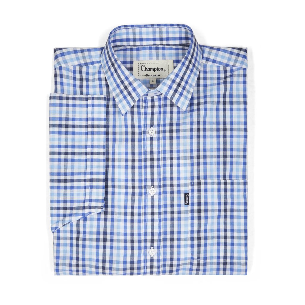 Champion Doncaster Men's Short Sleeve Check Shirt Light Blue 2