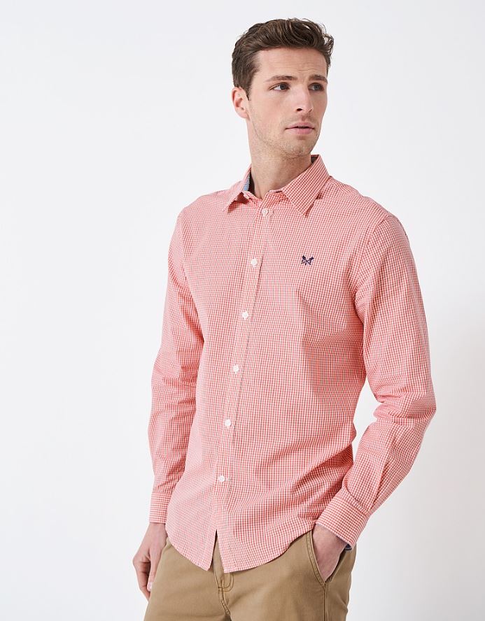 Crew Classic Fit Micro Gingham Shirt Coral-White 2