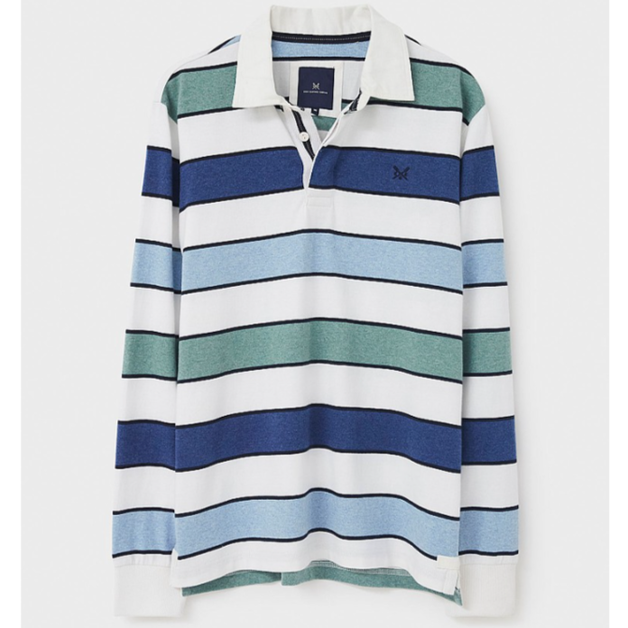 Crew Clothing Sea Foam Rugby Shirt Blue-White-Green Stripe 1