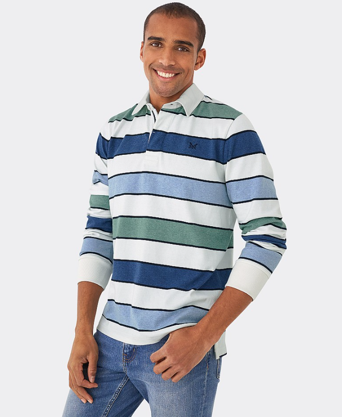 Crew Clothing Sea Foam Rugby Shirt Blue-White-Green Stripe 2