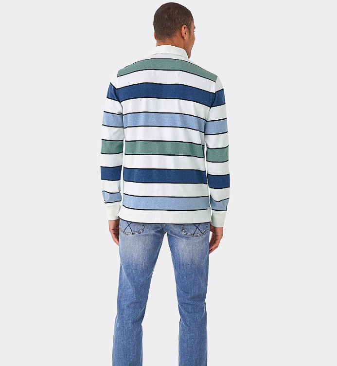 Crew Clothing Sea Foam Rugby Shirt Blue-White-Green Stripe 3