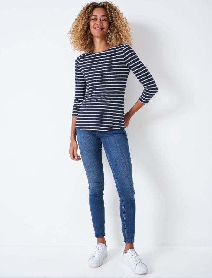 Crew Essential Breton Ladies T-shirt Navy-White Stripe 2