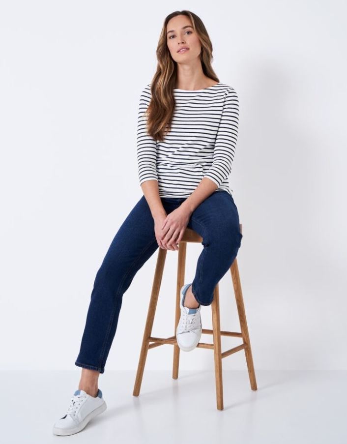 Crew Essential Breton Ladies T-shirt White-Navy Stripe 2