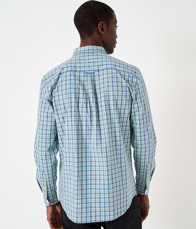 Crew James Washed Poplin Check Shirt Indigo-Sand-Trellis 2