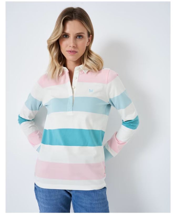 Crew Ladies Classic Rugby Shirt Pink-Blue 3