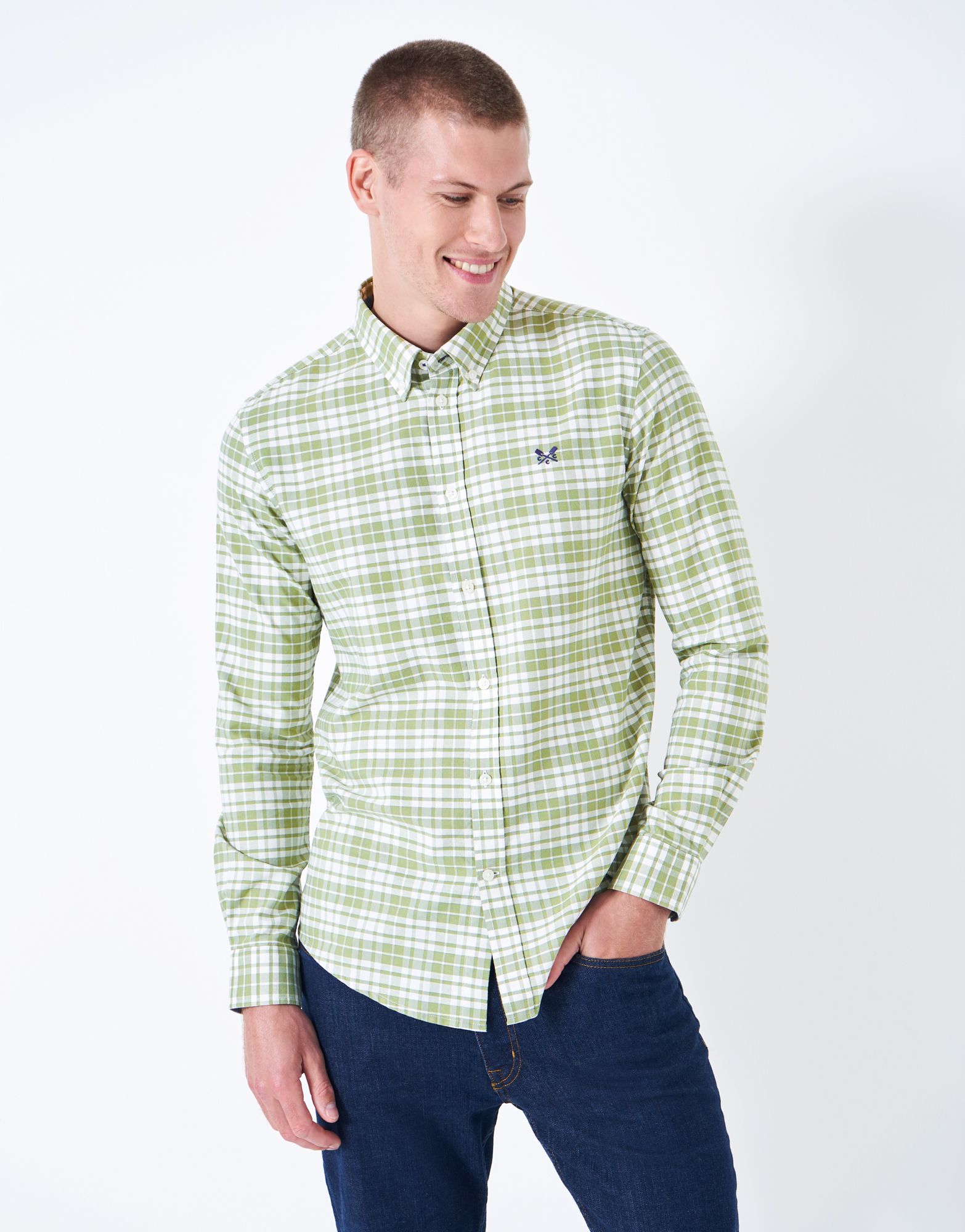 Crew Men's Georgie Oxford Check Shirt Artichoke-White 2