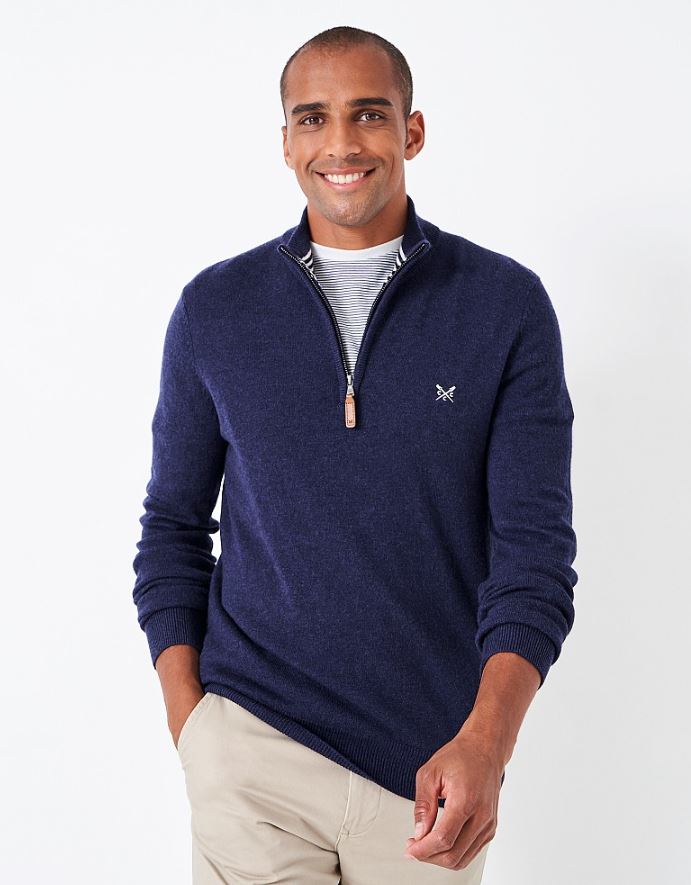 Crew Men's Merino Cashmere Half Zip Jumper Navy Marl 2