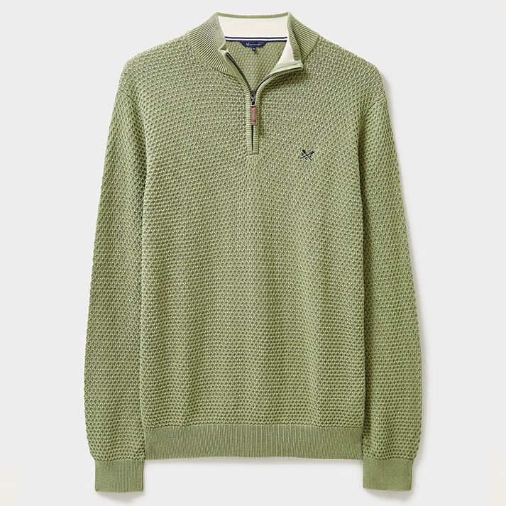 Crew Men's Ocean Wave Organic Cotton Half Zip Jumper Artichoke 1