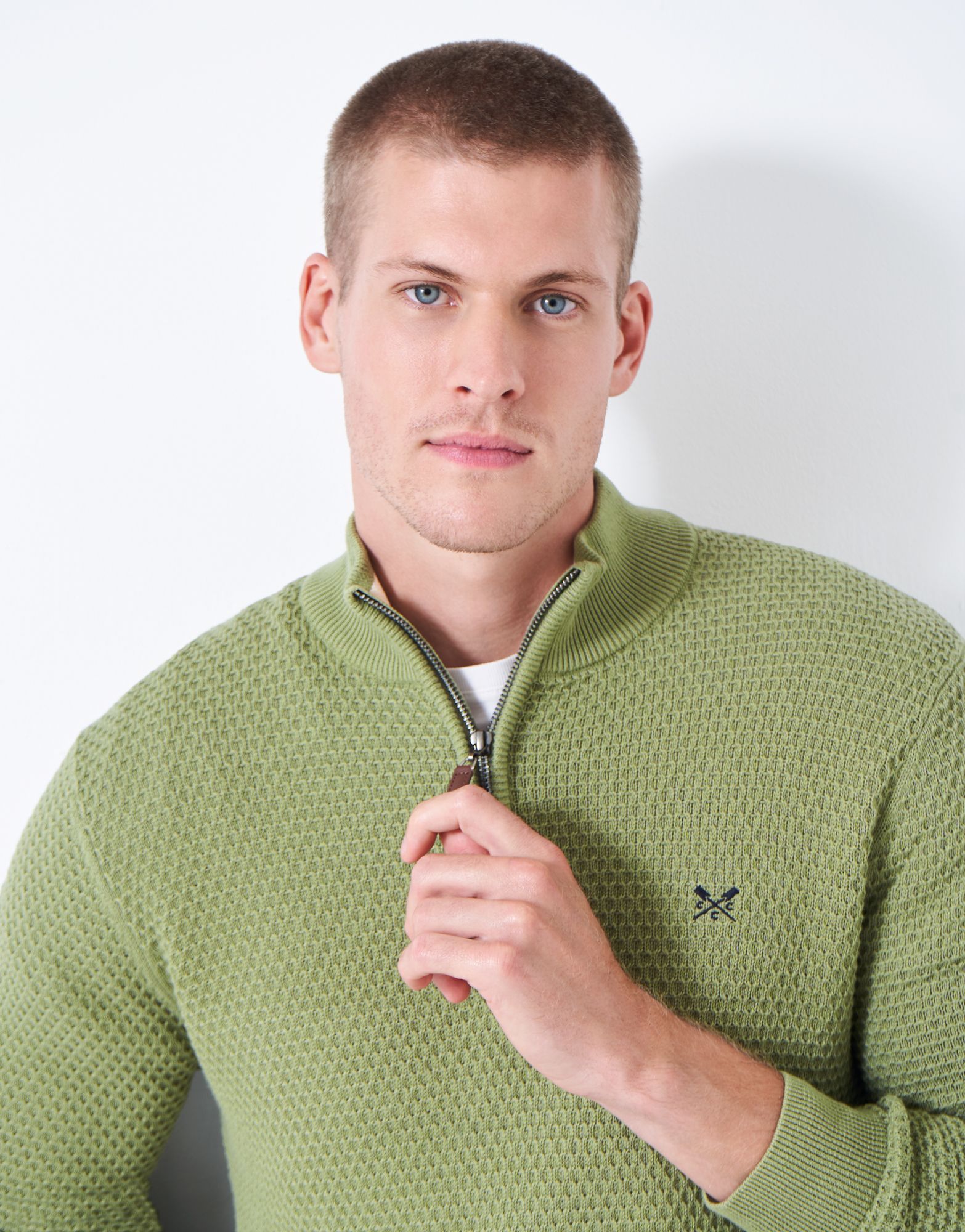Crew Men's Ocean Wave Organic Cotton Half Zip Jumper Artichoke 2