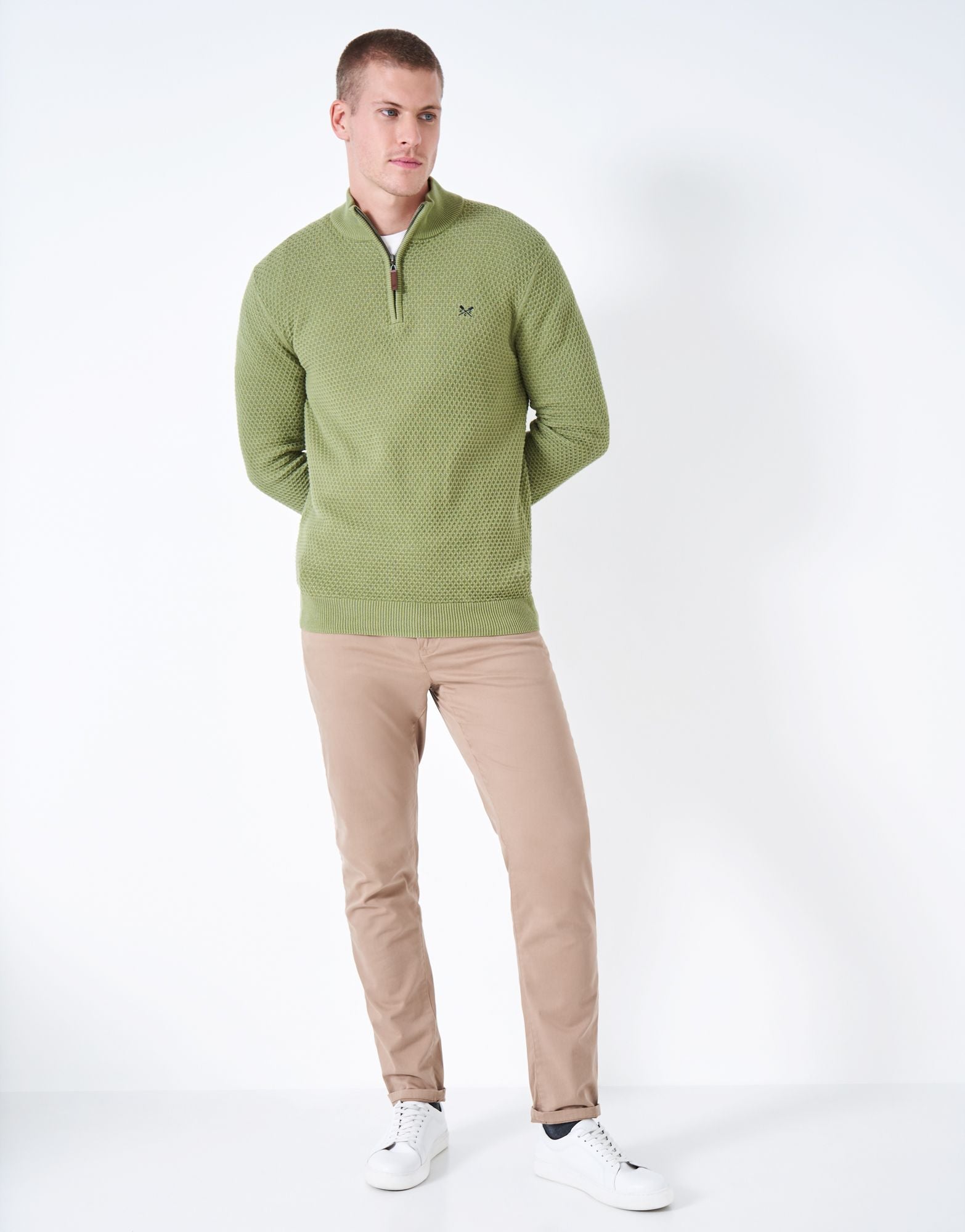 Crew Men's Ocean Wave Organic Cotton Half Zip Jumper Artichoke 4