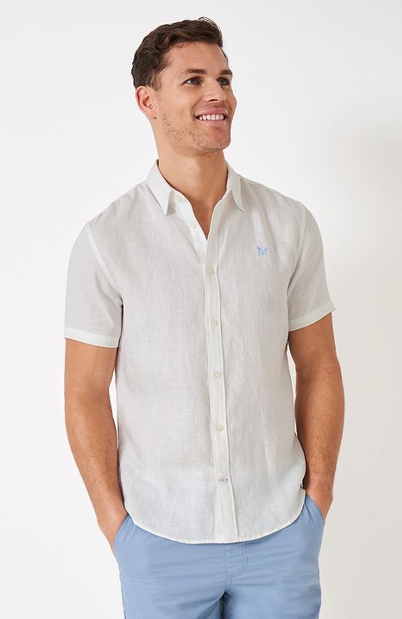 Crew Mens' Short Sleeve Linen Check Shirt White 2