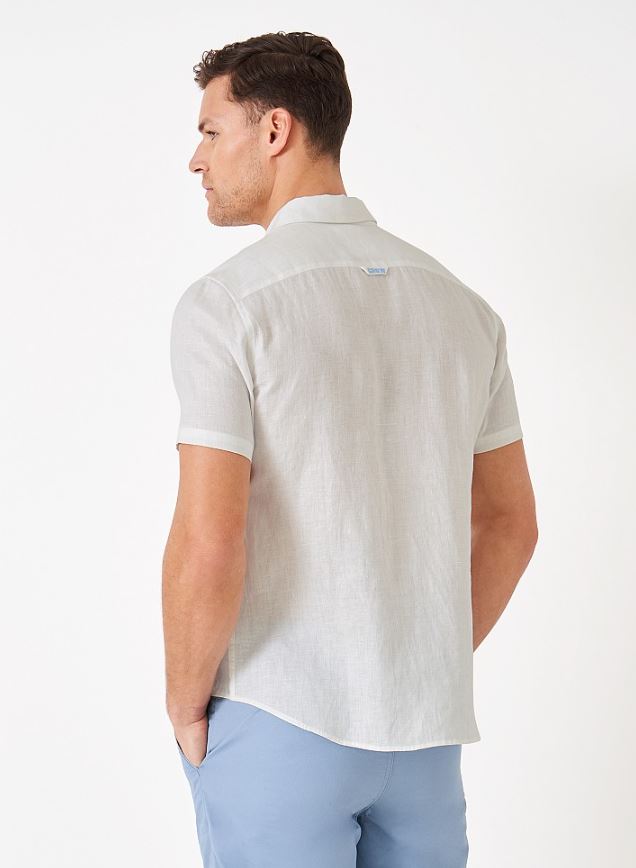 Crew Mens' Short Sleeve Linen Check Shirt White 3