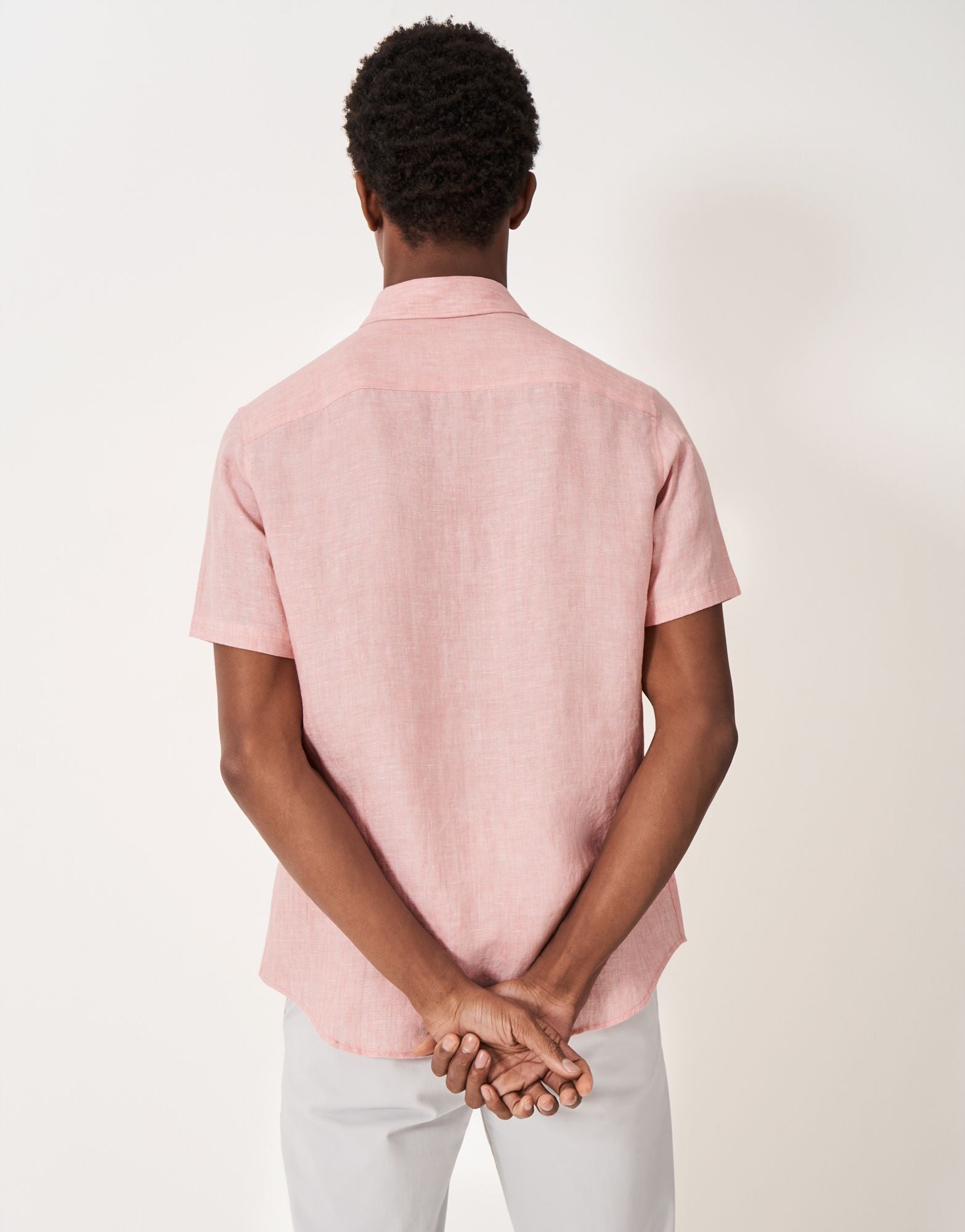 Crew Mens' Short Sleeve Linen Shirt Coral 3