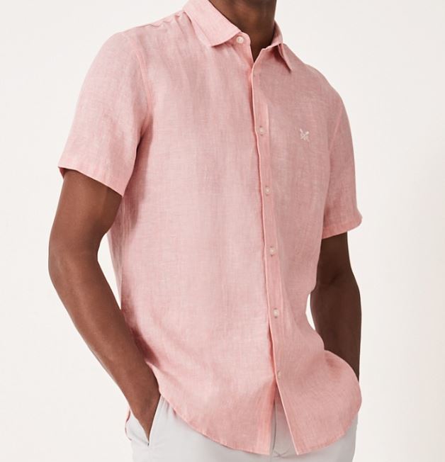 Crew Mens' Short Sleeve Linen Shirt Coral 1
