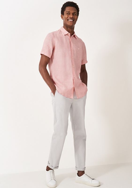 Crew Mens' Short Sleeve Linen Shirt Coral 7