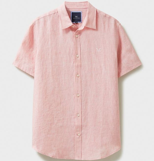 Crew Mens' Short Sleeve Linen Shirt Coral 8