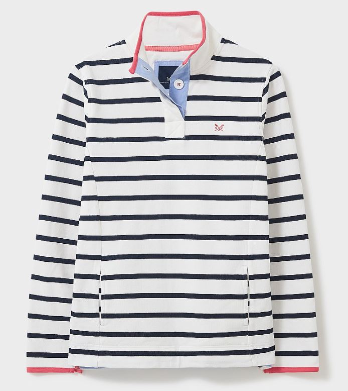 Crew Padstow Pique Ladies Sweatshirt White-Navy Stripe 4