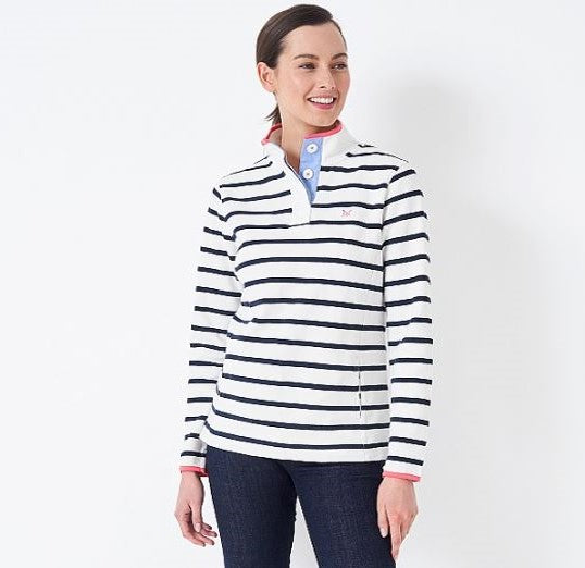 Crew Padstow Pique Ladies Sweatshirt White-Navy Stripe 1