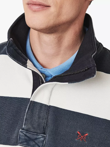 Crew Padstow Pique Wide Stripe Sweatshirt Navy-White 3