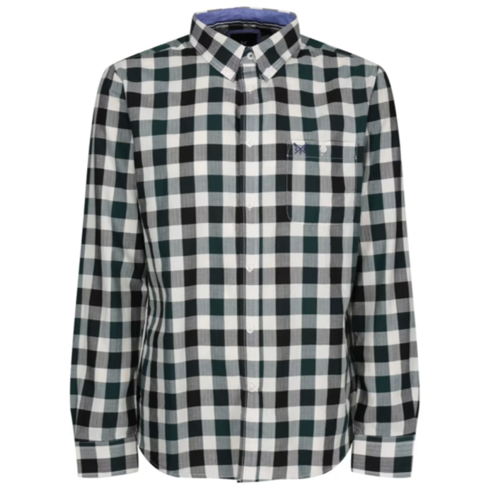 Crew Slim Fit Herringbone Gingham Shirt Green-Antracite 1