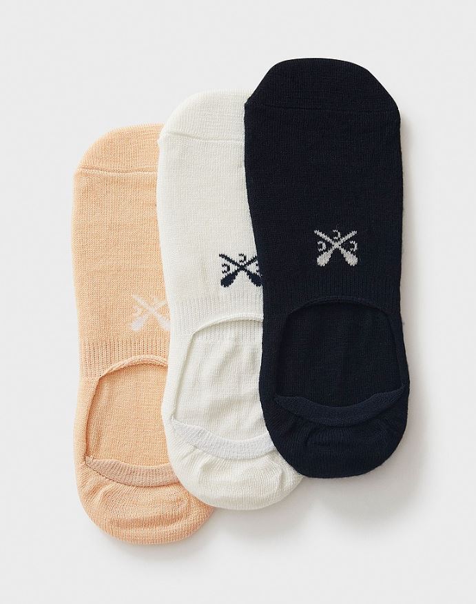 Crew Women's 3 Pack Secret Bamboo Socks Beige-Blue-White