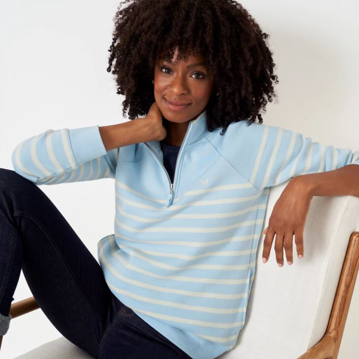 Crew Women's Half Zip Sweatshirt Light Blue-White 1
