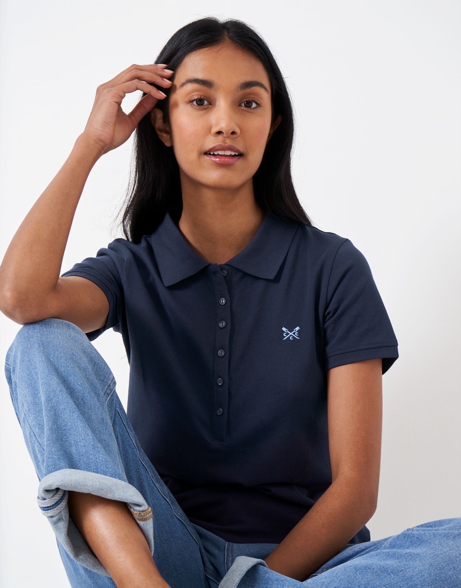 Crew Women's Ocean Classic Polo Shirt Navy Blue 2