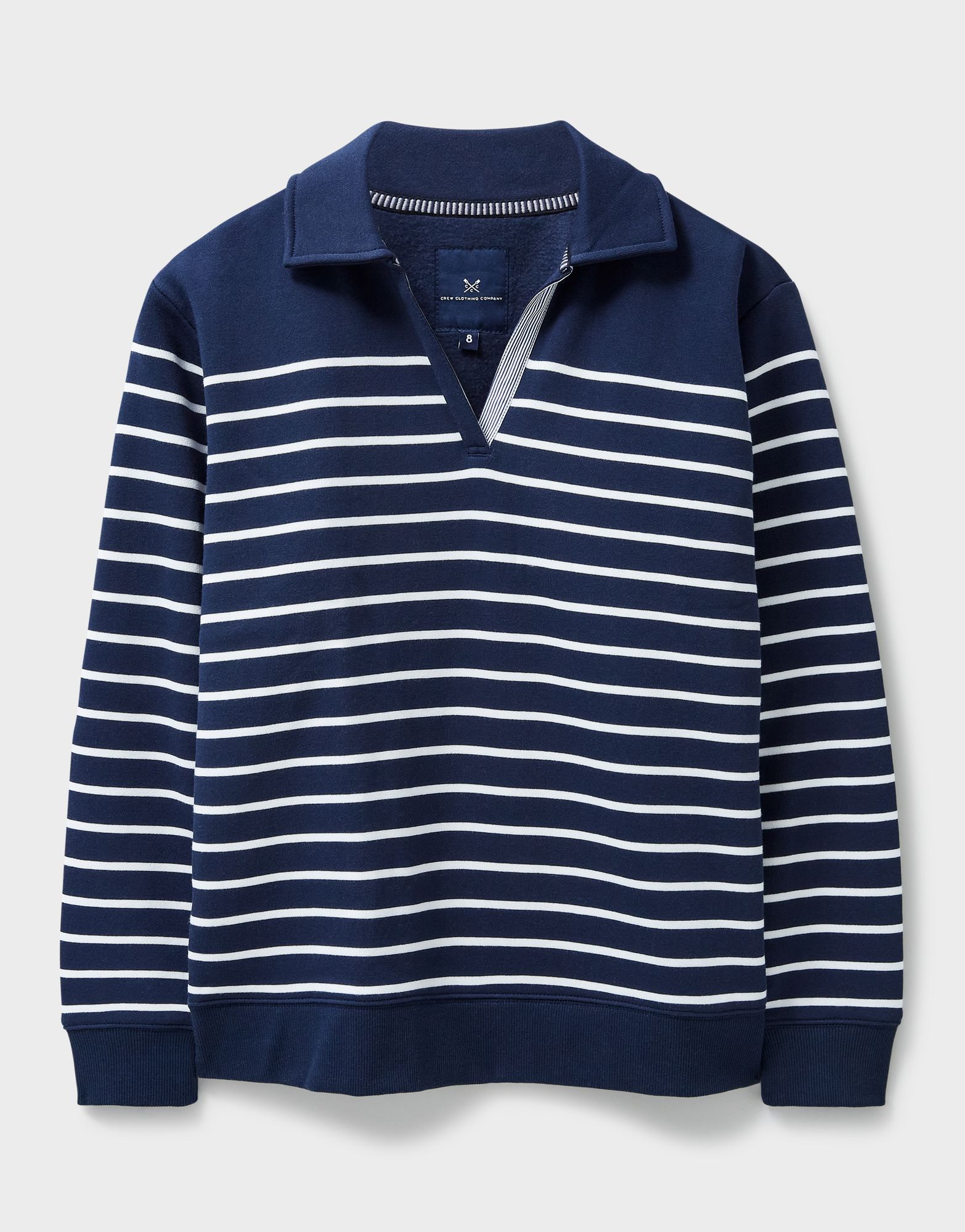 Crew Women's Sandy Collared Stripe Sweatshirt Dark Navy-White 4