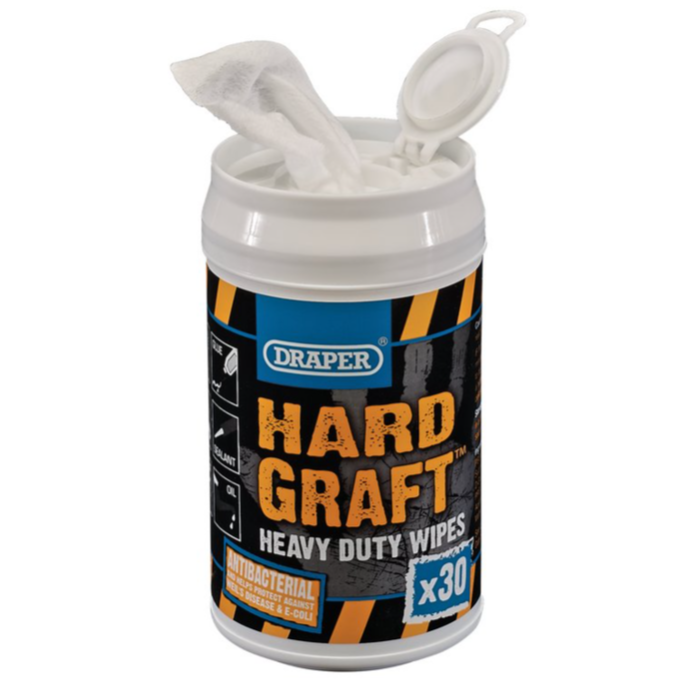 Draper 99774 ‘Hard Graft' Wipes (Mini Can x 30) 1