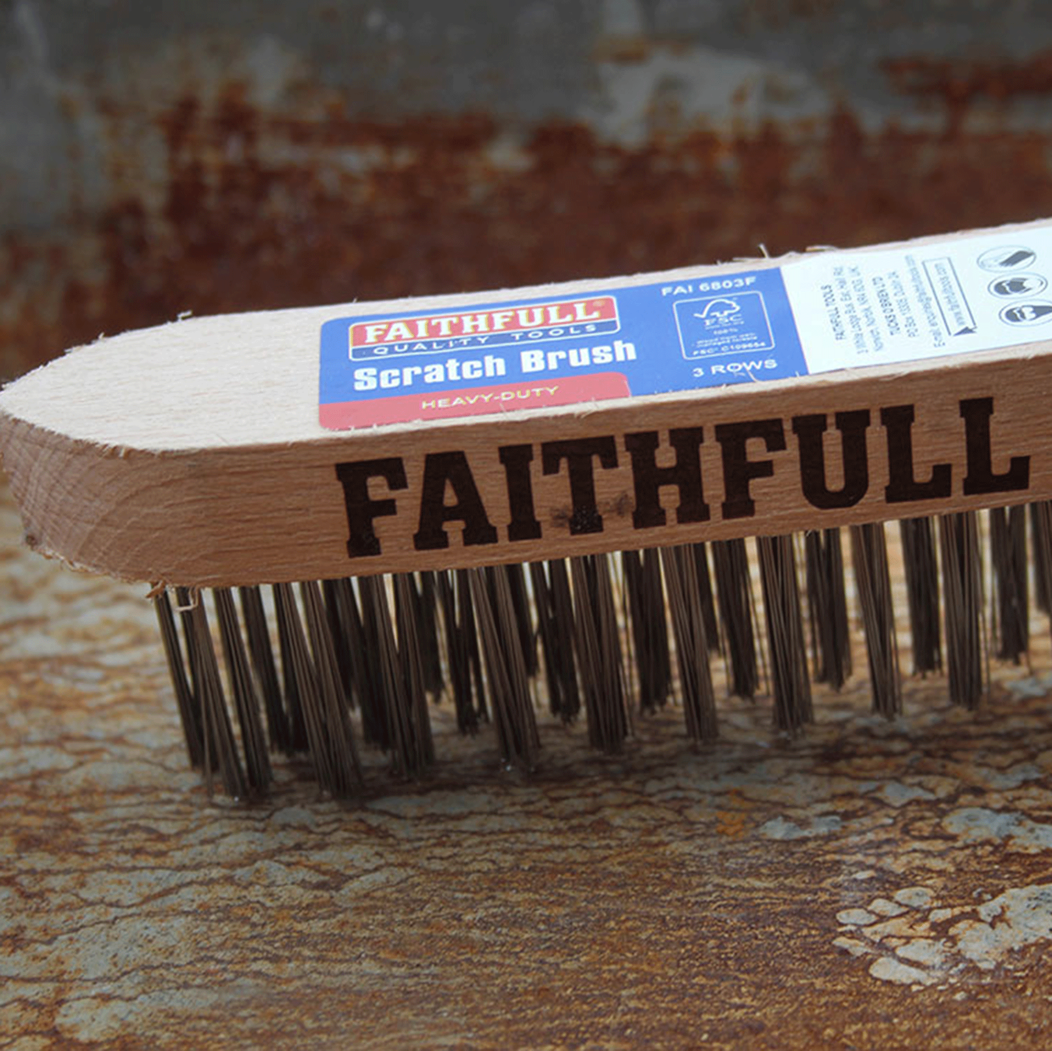Faithfull Tools Heavy-Duty Scratch Brush Three Row