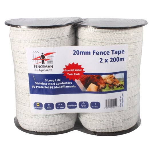 Fenceman White Tape 20mm x 200m Twin Pack 1