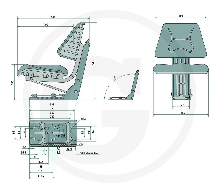 Granit 24000067 Black PVC Tractor Seat 2