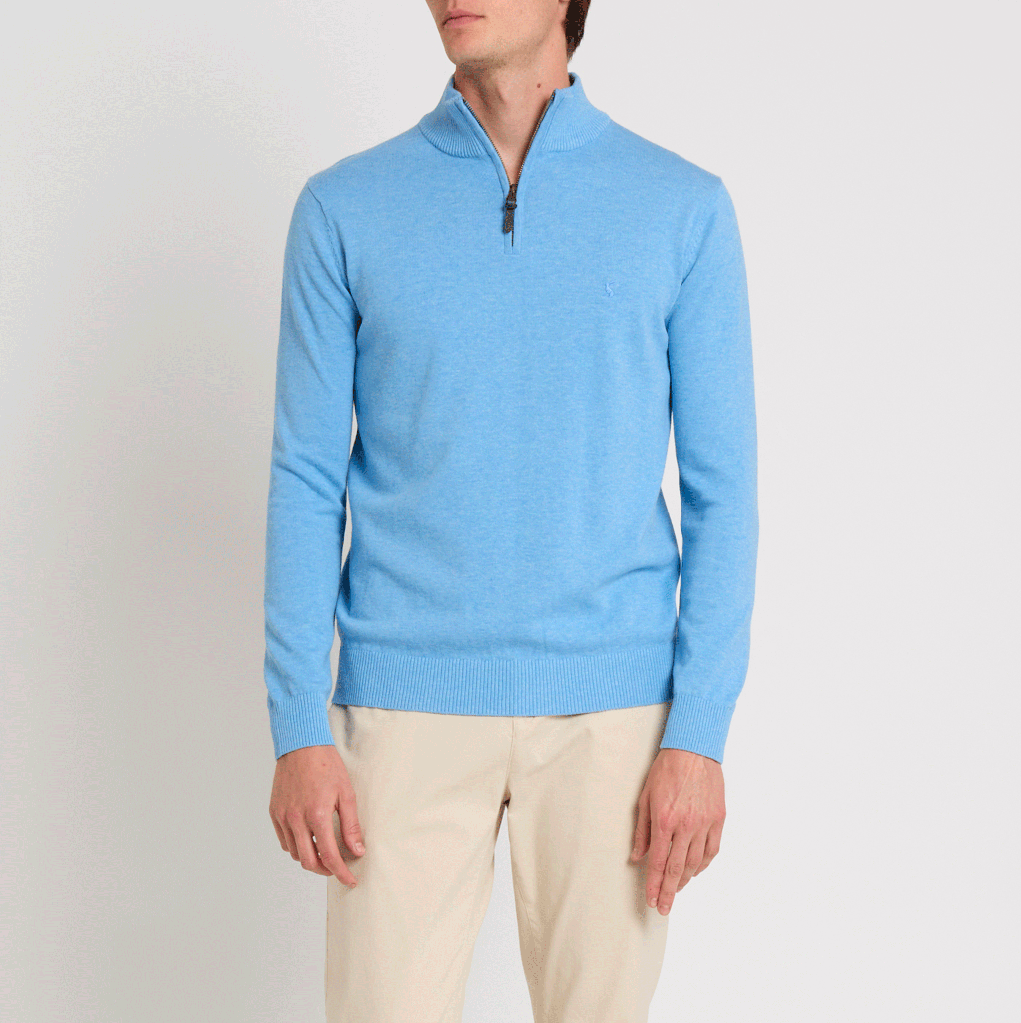 Joules Hillside Quarter Zip Knitted Jumper in Light Blue