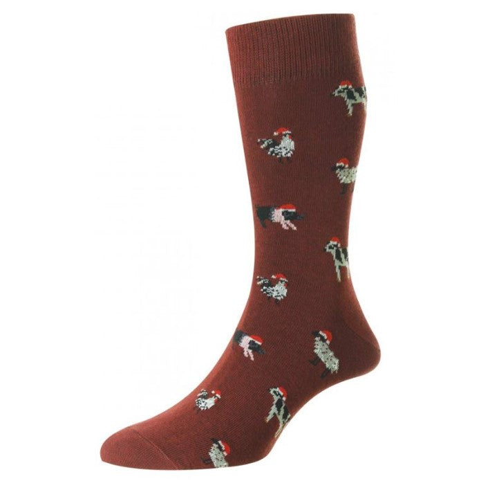 HJ Hall Men's Cotton Rich Farm Animals Xmas Socks Wine