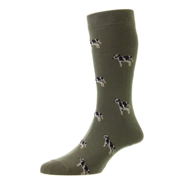 HJ Hall Men's Cow Cotton Rich Socks Olive