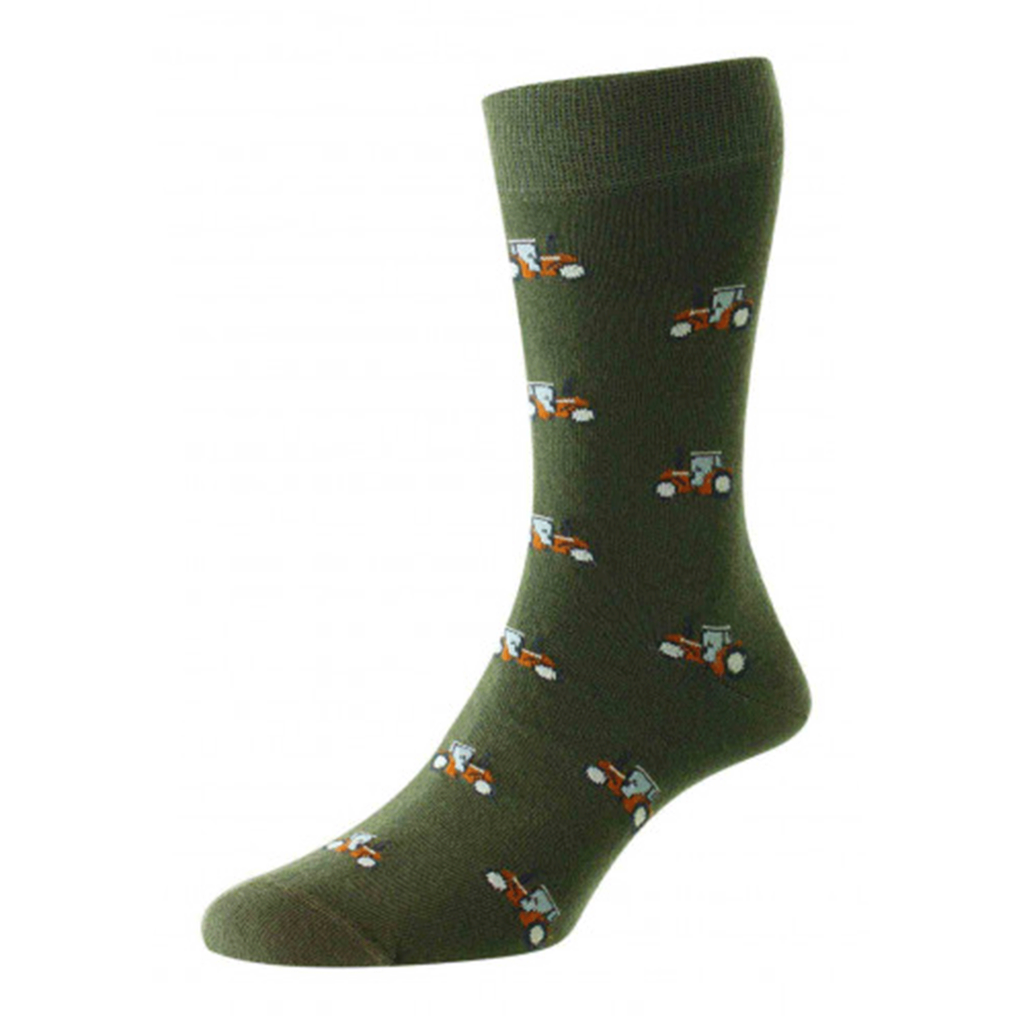 HJ Hall Socks Tractor Print in Olive