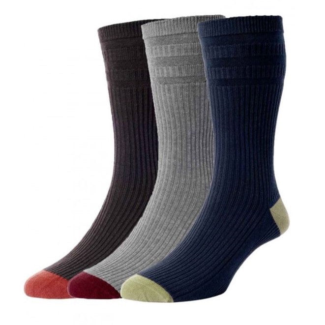 HJ Hall Softop Cotton Original Comfort Socks Country Mix (3 Pairs) 1