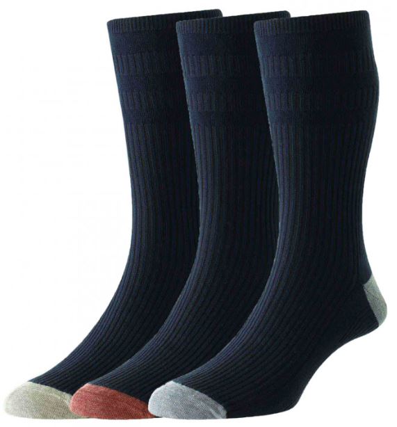 HJ Hall Softop Cotton Original Comfort Socks Navy Mix (3 Pairs) 1