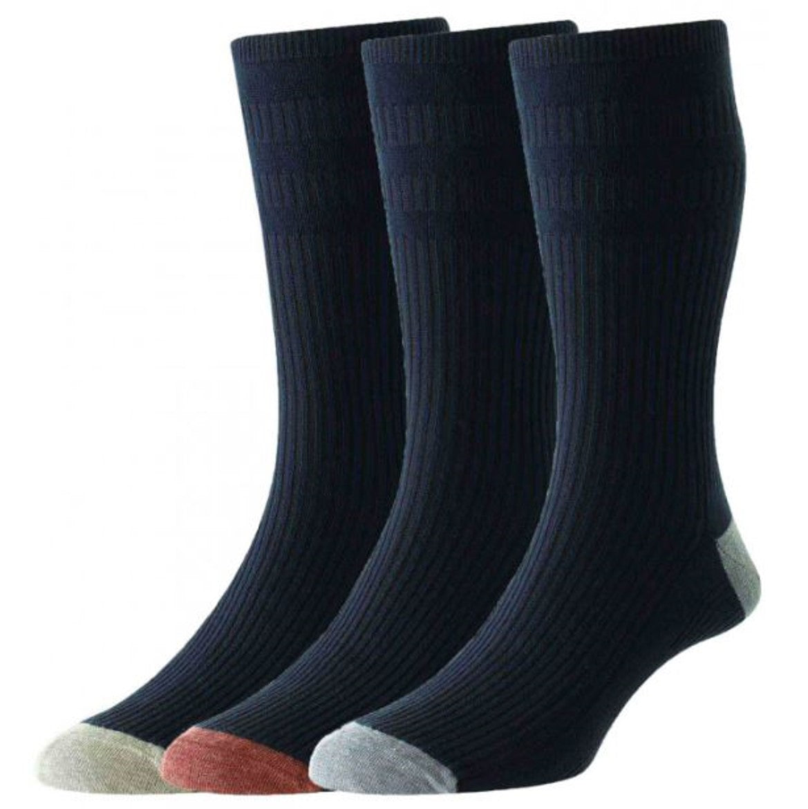 HJ Hall Softop Cotton Original Comfort Socks Navy Mix (3 Pairs) 2