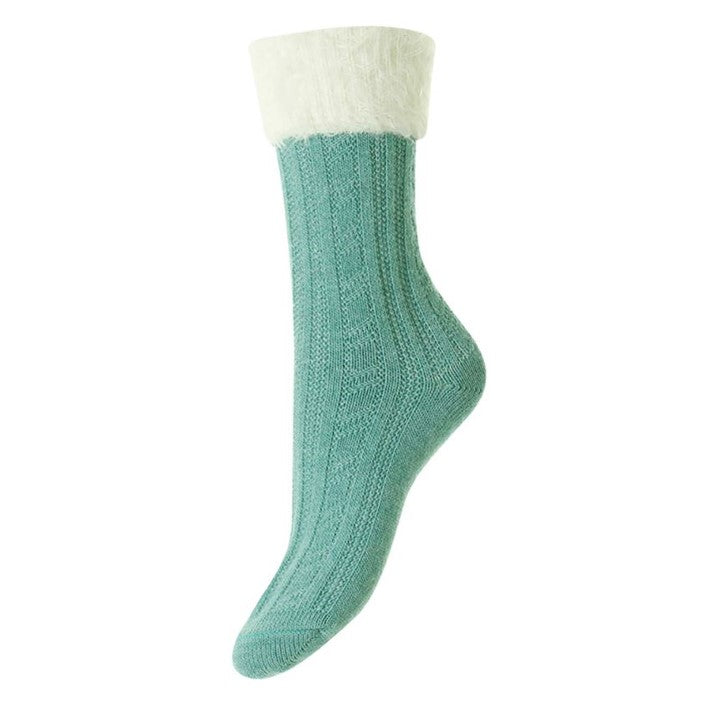 HJ Hall Women's Fluff Top Cable Knit Socks Mint
