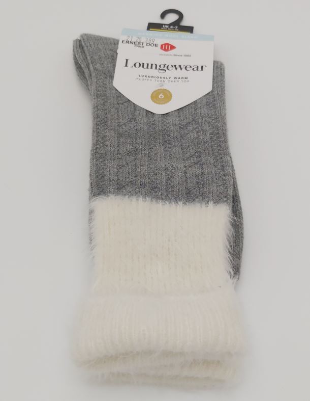 HJ Hall Women's Fluffy Top Cable Knit Socks Grey 2