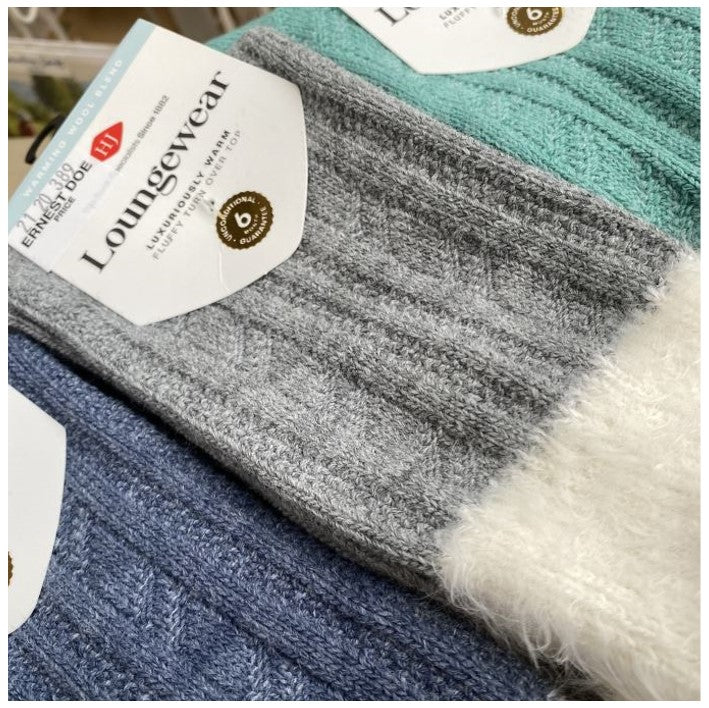 HJ Hall Women's Fluffy Top Cable Knit Socks Grey 3