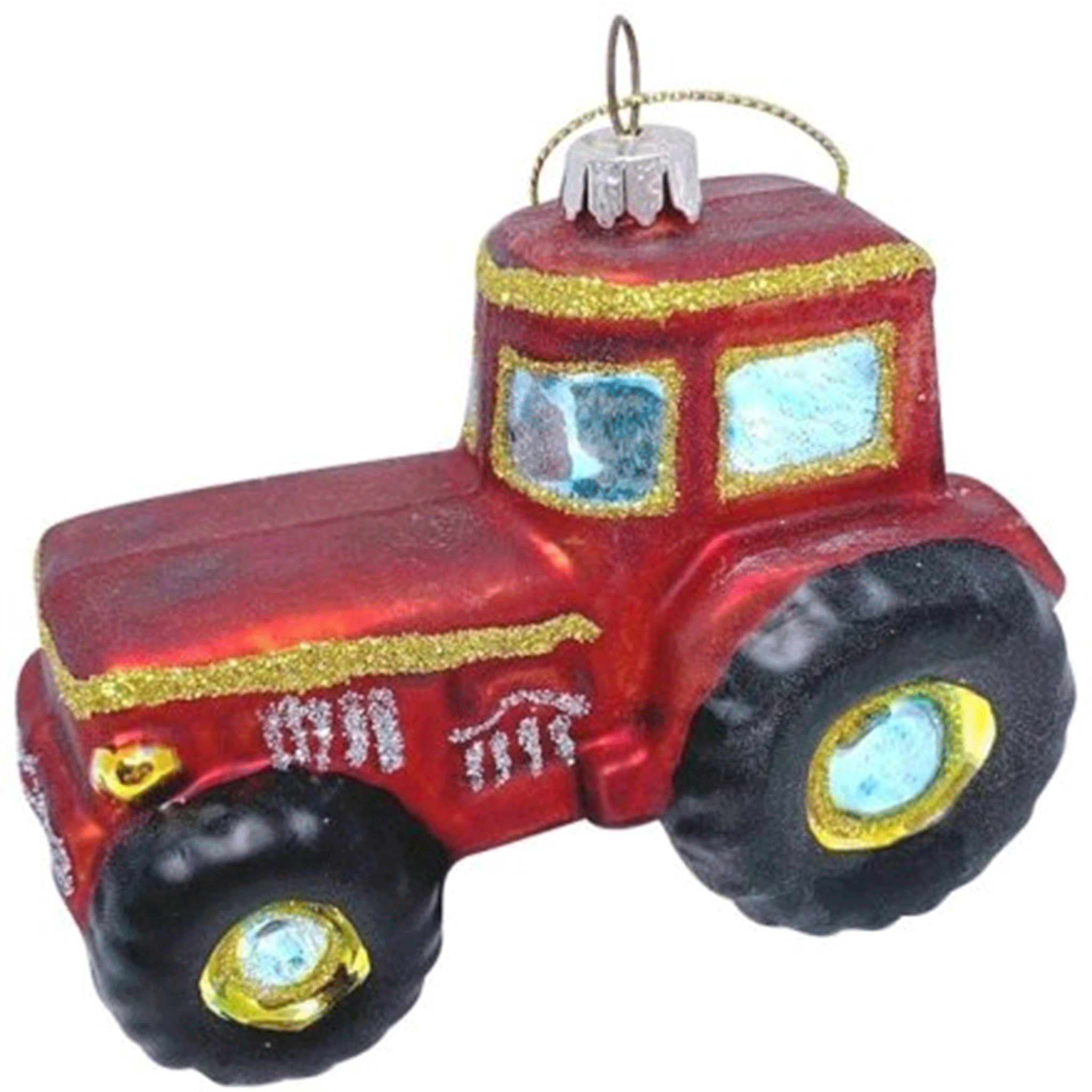 Red Glass Tractor Christmas Decoration