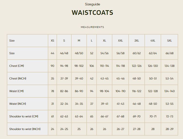 Harkila Waistcoats - Size Guide