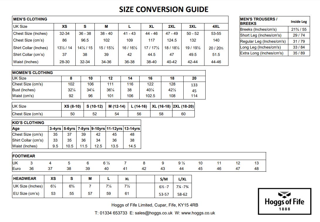 Hoggs of Fife - Clothing Size Guide