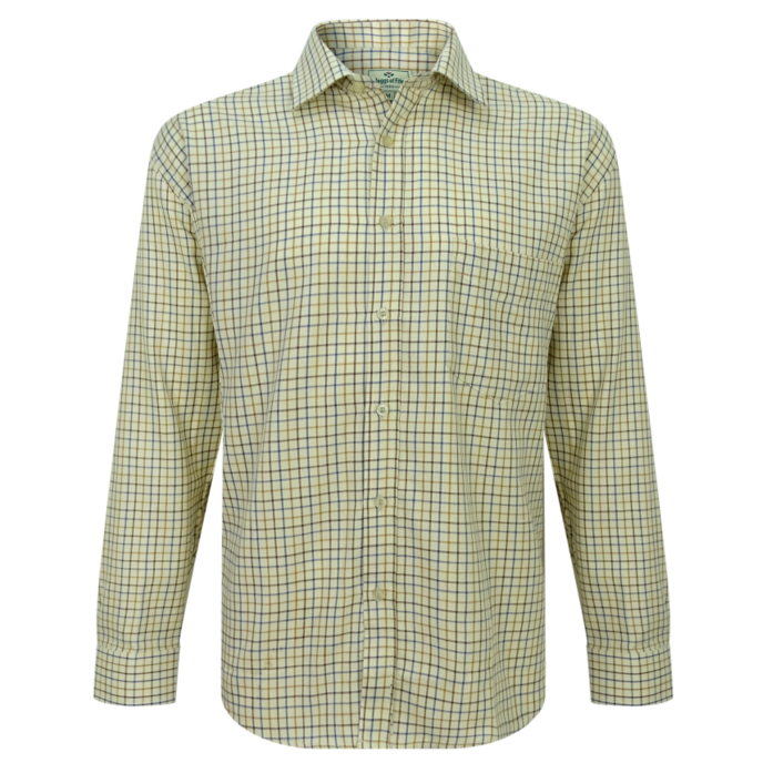 Hoggs of Fife Pure Cotton Dark Brown-Gold-Navy Tattersall Check Shirt 1