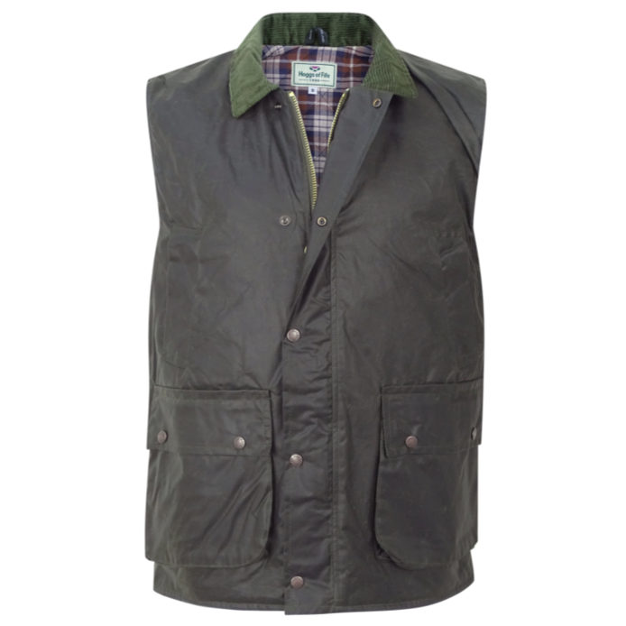 Hoggs of Fife Padded Waxed Waistcoat Olive 1