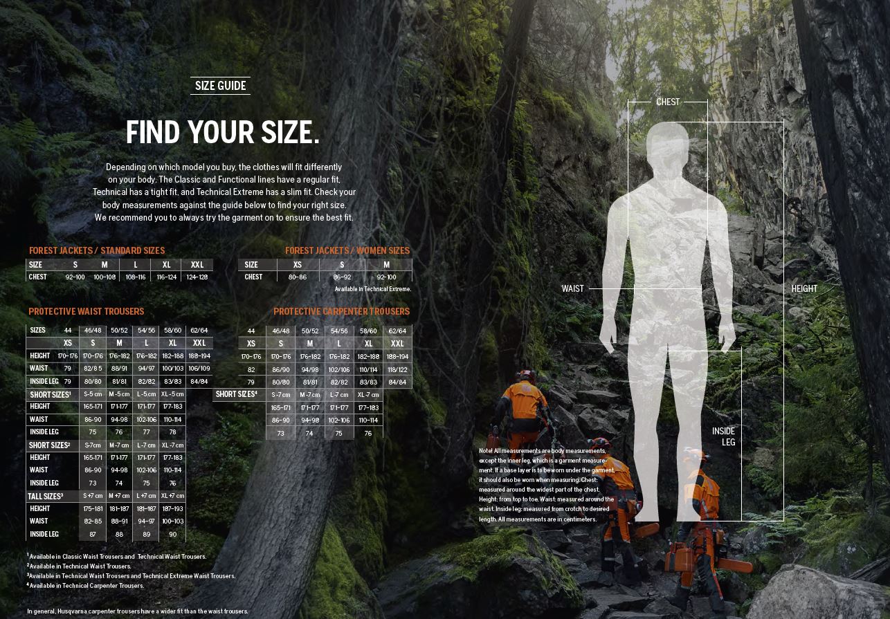 Husqvarna Clothing - Size Guide