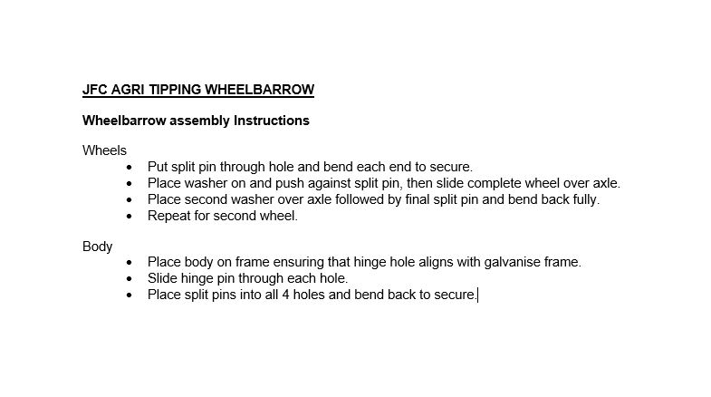 JFC Agri Tipping Wheelbarrow - Assembly Instructions
