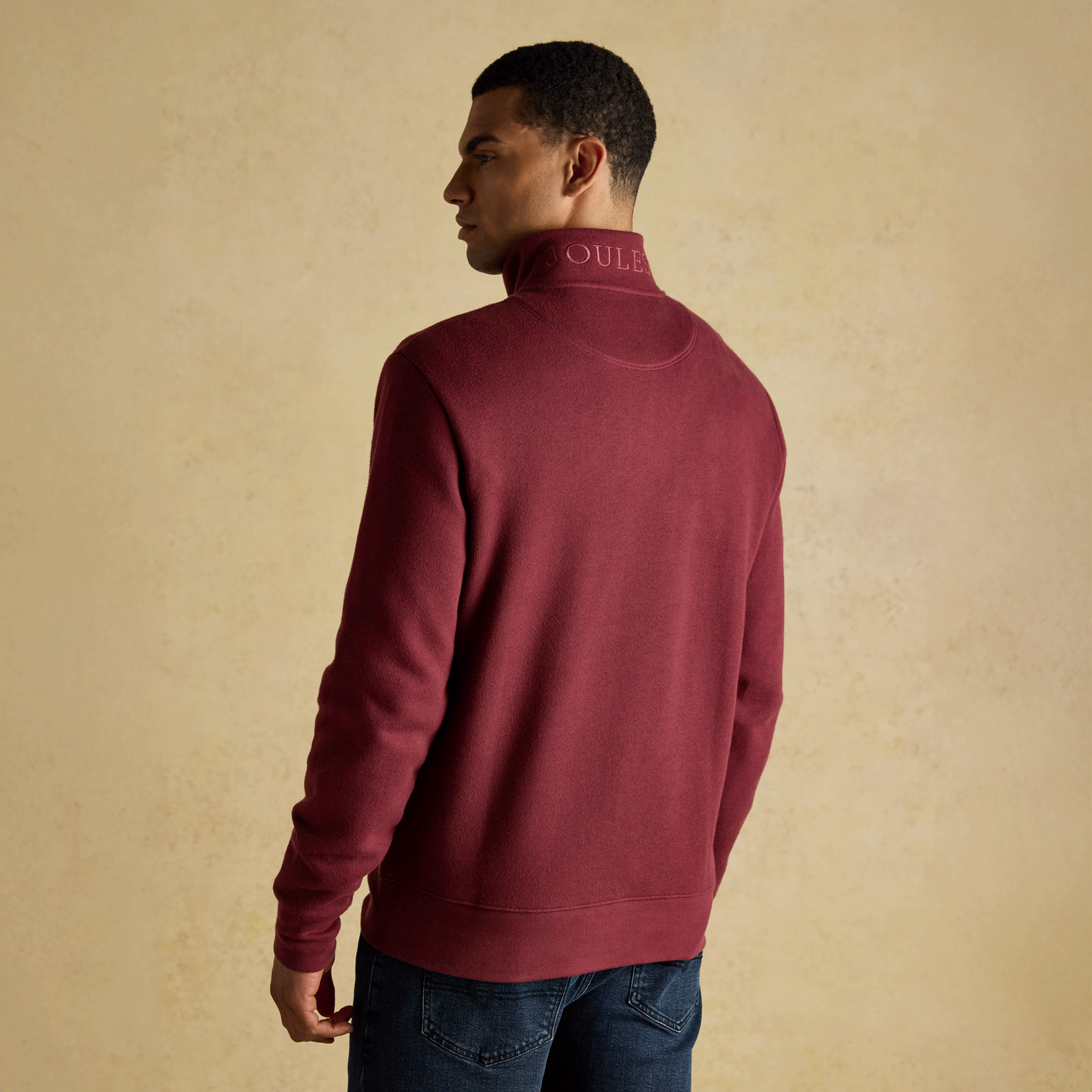 Joules Alistair French Ribbed Knit Quarter Zip Sweatshirt Burgundy Red